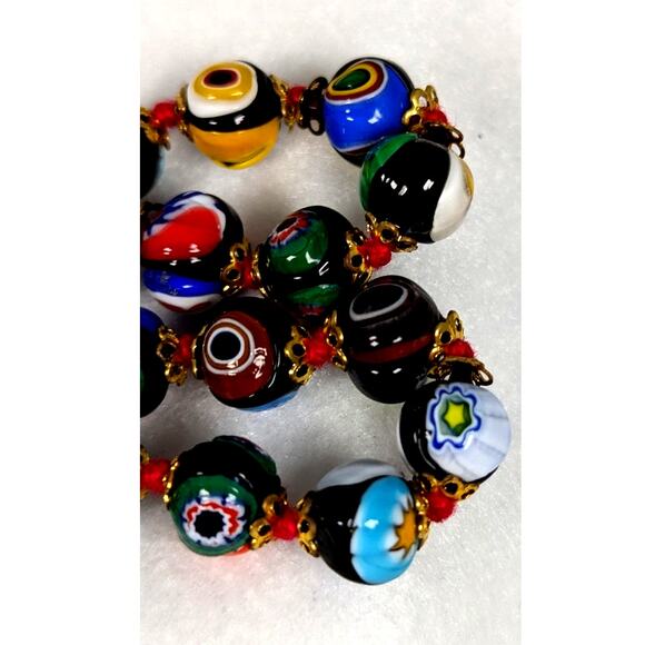 Vtge Venetian Millefiori glass beads 32" Murano original stringing Venice 60's - Picture 12 of 14